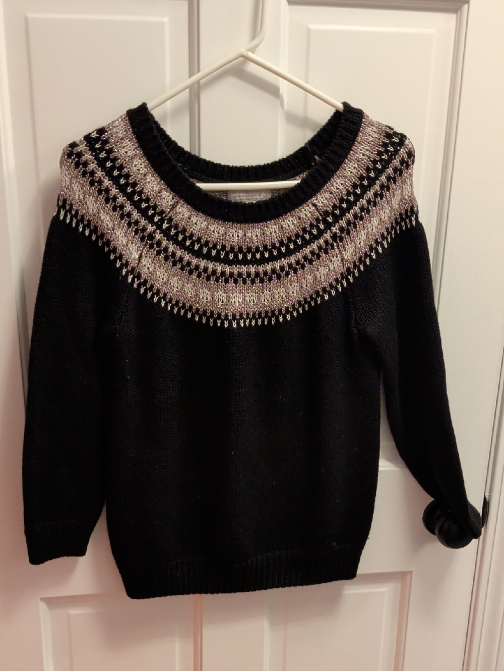 Banana Republic Black Fair Isle Yoke Sweater - Women's Cozy Pullover